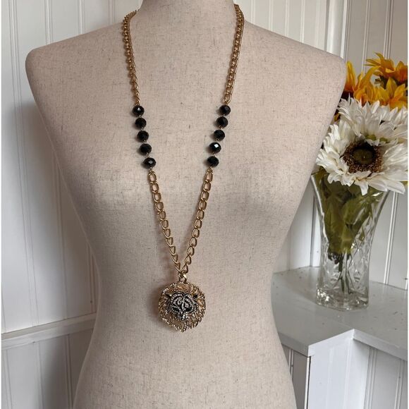 Lion Face Necklace – Gold & Black | Off Park Collection - Picture 1 of 7